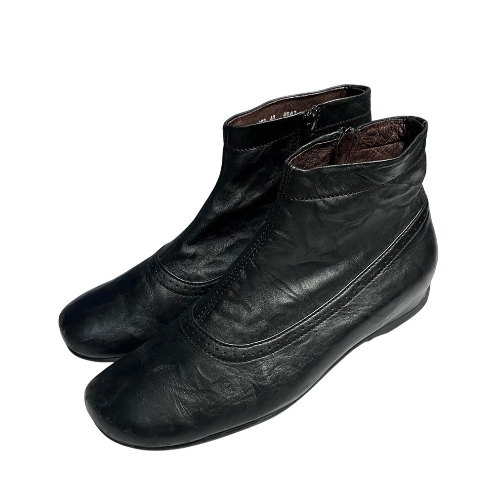 Wolky Black Leather Ankle Boots Side Zip Comfort Booties Size 42 3008 4042